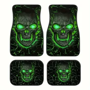 Universal Car Floor Mats Set, Thick Printed Skull Design, Fun Style Car Interior Accessory, Car Accessories for Tesla Model Y, Small Cars, Suvs, Halloween Christmas Gift