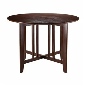 212 MAIN Mission Style Drop Side Folding Table - 42-in Round Antique Walnut Finish, for Dining Room, Craft, Game Use & Outdoor Spaces, Dining Room Table, Craft Table