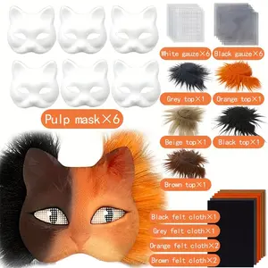 29pcs Cat Face Mask Set, Includes Masks, Mesh, Faux Fur, Fabric, DIY Creepy Spooky Halloween Costume, Party Supplies, Party Props, Party Accessories, Festive Decorations