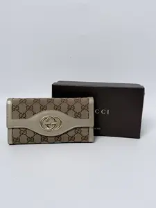 Pre-owned GUCCI GG Canvas & Leather Long Wallet Canvas Continental Wallet JD294GG