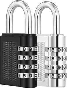 2 Pack Combination Lock 4 Digit Padlock for Gym Locker, School, Fence and Storage (Black & )
