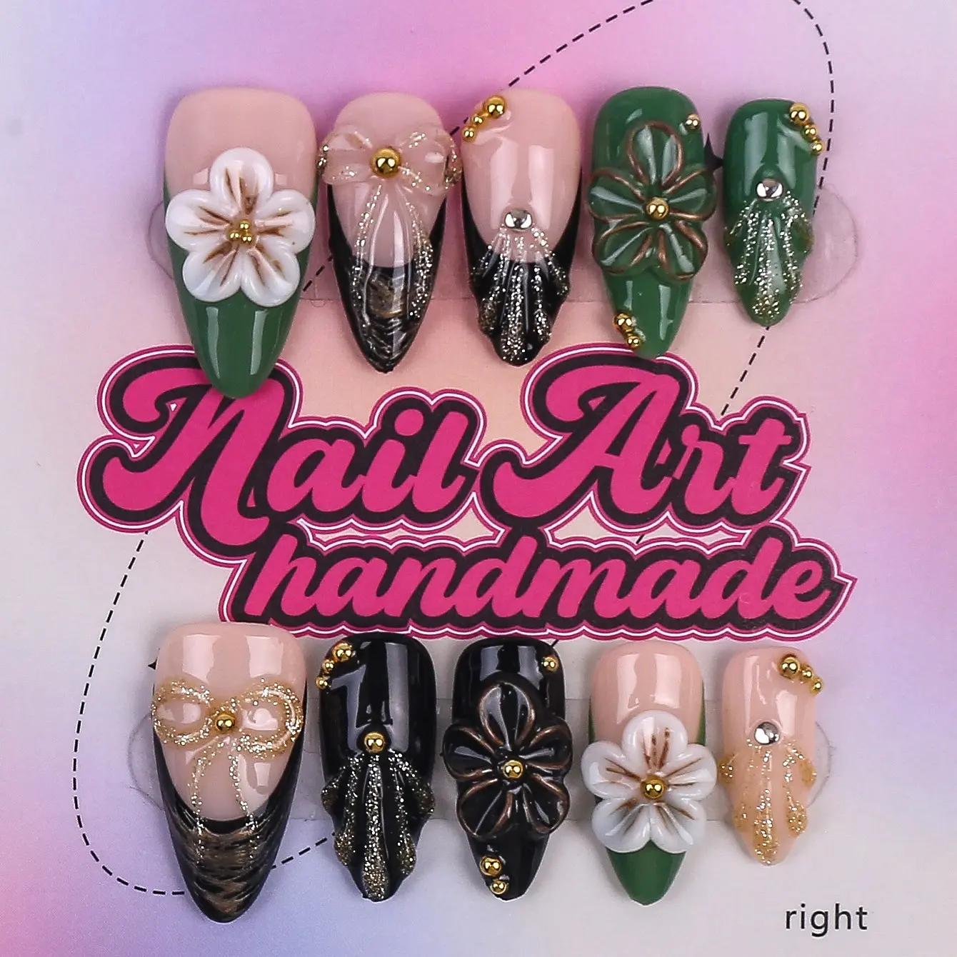Delicatething Y2K Style Almond Shape Decorative Nails Handmade Nail Art, 4 Sizes XS-S-L, Butterfly Design, Perfect for Parties, Includes Jelly Glue, Crystal Stick, File