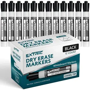 Black Dry Erase Markers, 12 Count Chisel Tip Whiteboard Markers, Low Odor Erasable Dry Erase Markers for White Board