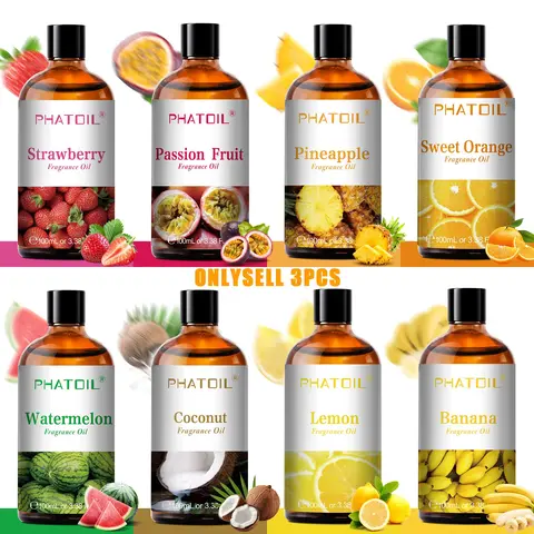 100ML Fruity Essential Oil for Diffusers & Humidifiers-3 Packs, Lemon Apple Strawberry Scented Aromatherapy Oil for DIY Candles & Perfume Making, Long Lasting, Calming Home Fragrance, Scented Oils
