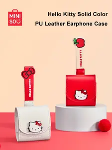 MINISO Cute Hello Kitty Solid Color PU Earphone Bag Mini Portable Sweet Storage Pouch Stylish Black White Design Compact Lightweight Organizer Case Practical Small Accessory Bag Ideal Daily Carry Gift for Girls Earbuds Protective Holder#Summervibes