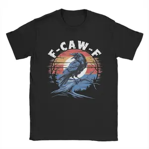 Vintage Black Crow F Caw F Funny Black Bird Lover T-Shirt Man Woman, Crewneck Cotton T Shirts, Soft Crew Neck Short Sleeve Tee for Adult, Vintage Casual Top for Daily Wear,Birthday Christmas Valentine's Day Anniversary Halloween Holiday Gi