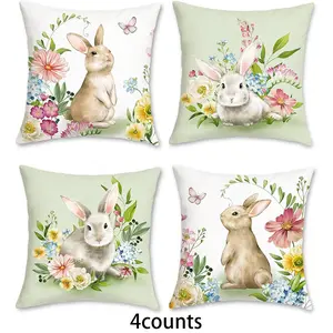 Rabbit Pattern Cushion Cover, 4 Counts/set Lovely Soft Cushion Cover without Filler, Decorative Pillow Cover for Home Sofa Bed