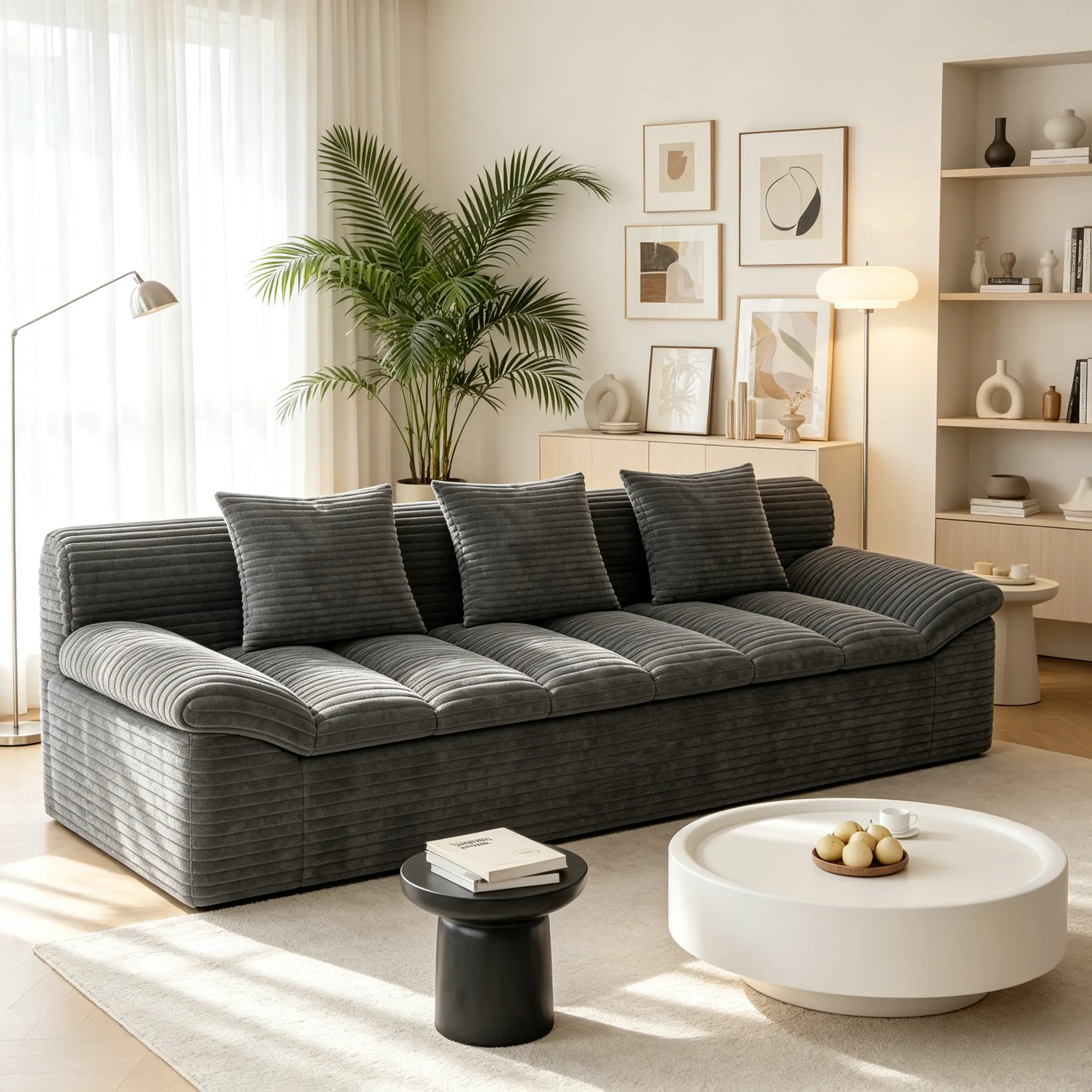 71" Modern Corduroy Deep-Seat Couch with Fixed Arms - No Assembly Required, Single-Piece Indoor Furniture for Living Room Decor, Couch for Bedroom