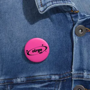 virgo judgy. (black) button (hot pink)