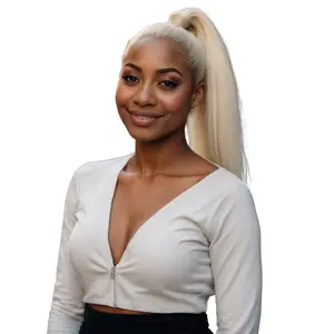 Bleach Blonde 100% Human Hair Ponytail Extension 20" Cuff Style Application Lightweight Comfortable Heat Styling Friendly Platinum Inspired Hue
