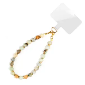 8mm chalcedony beaded phone strap, natural semi-precious stone phone chain, holiday gift, natural stone phone bracelet for women