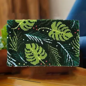 latch hook kits for adults, DIY Handmade Carpet Crochet Needlework Mat Knotted Cushion Tapestry, Color Green leaves Pattern Pre-Printed, Embroidery Kits Decoration Festival Gift 20.47in*14.96in 52cmx38cm