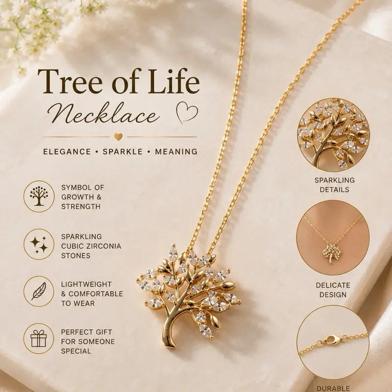 Golden Tree of Life Crystal Necklace