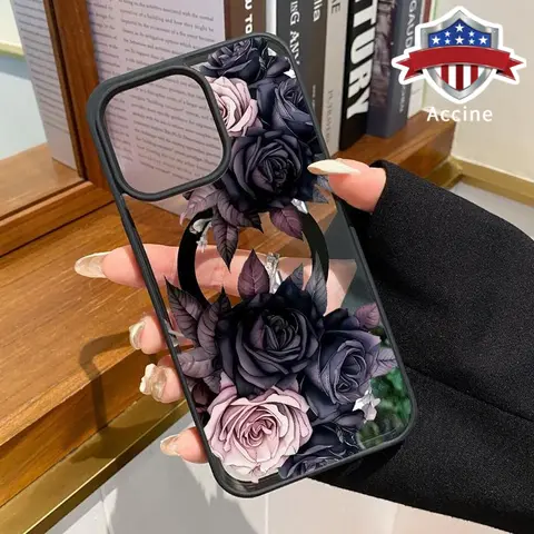 Mystic Rose Garden Pattern Magnetic Snap-On Smartphone Casing for iPhone 11-16,14 Pro,XR,XS,SE Plus - Anti-Drop,Non-Slip,Wireless Charging-Supporting Transparent Silicone Acrylic Cover with Durable Protection