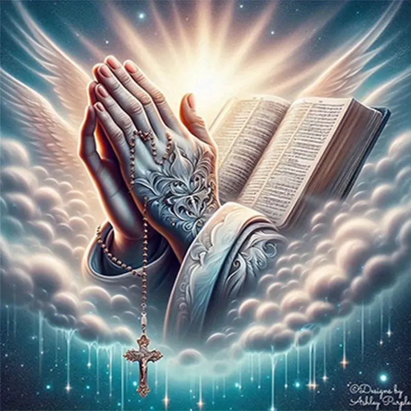 5D Full Drill Praying Hands with Bible & Rosary Diamond Painting Cross Stitch Kit - Diamond Pattern Design Divine Faith Art | DIY Gift for Easter, Christmas, Memorial & Home Decor | Perfect Wall Art for Prayer Rooms, Bedrooms & Living Rooms