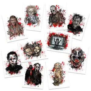 Scary Movie Character Temporary Tattoos | Pack of 10 | MADE IN THE USA | Skin Safe | Removable Halloween