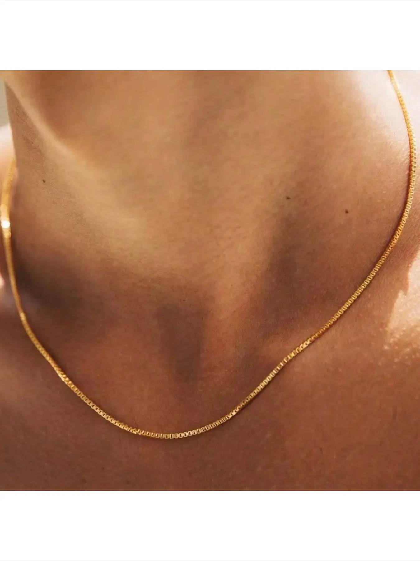Trendy Mens 18k Gold Plated Round Hammered Chain Necklace Thin Gold Layering Chain Unisex Box Chain Fashion Hot Seller