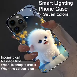 Cute puppy colorful smart voice-activated luminous phone case is suitable for iPhone 16-12, using smart voice-activated luminous technology, colorful anti-fall, luminous colorful design, and shockproof shell.