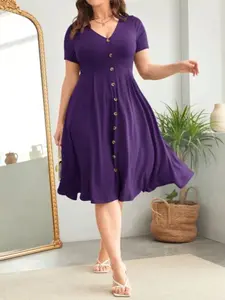 Elegant Dress for Women, V-Neck Short Sleeve Design, High-Waisted A-Line Cut, Perfect for Commuting & Dates