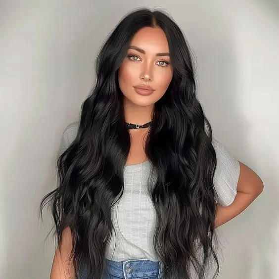 Summervibes Long Black Wavy Wig Middle Part for Women 26  display picture 1