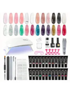 Poly Nail Gel Kit-24 Colors Clear Nude Poly Nail Gel Kit With U V Nail Lamp Base And Top Coat Slip Solution For Glitter Pink Extension Starter Kit,Perfect For DIY Nail Salons At Home - The Perfect Gift For Girls' Nails.
