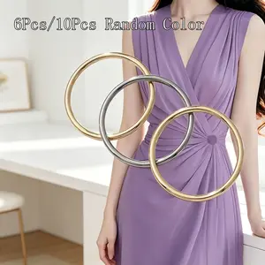 6Pcs/10Pcs Round Metal Clothing Ring Clips for Women, Fashion T-Shirt Tie Clip Scarf Buckle, No Sew Waist Cincher Tightener for Shirts and Dresses