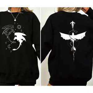 2 Retro Toothless Dragon Botanical Sweatshirt Two Sided Printed Hoodie Dragon Movie Pullover Unisex Long Sleeves Sweatshirts
