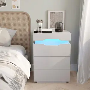 Nightstand With Charging Station, Side  With LED Lights, Bedside  With Plug Outlets, 2 USB Ports, Bedside  With 2 Drawers And Top Storage Space, 20 RGB Colors Lighting Marble Dining Table