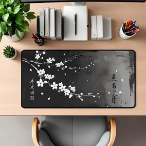 [Sale Up To 40%] Cherry Blossom Mousepad, Minimalist Black and White Art, Japanese Kanji Desk Mat , Neoprene Desk Mat, Office Decor