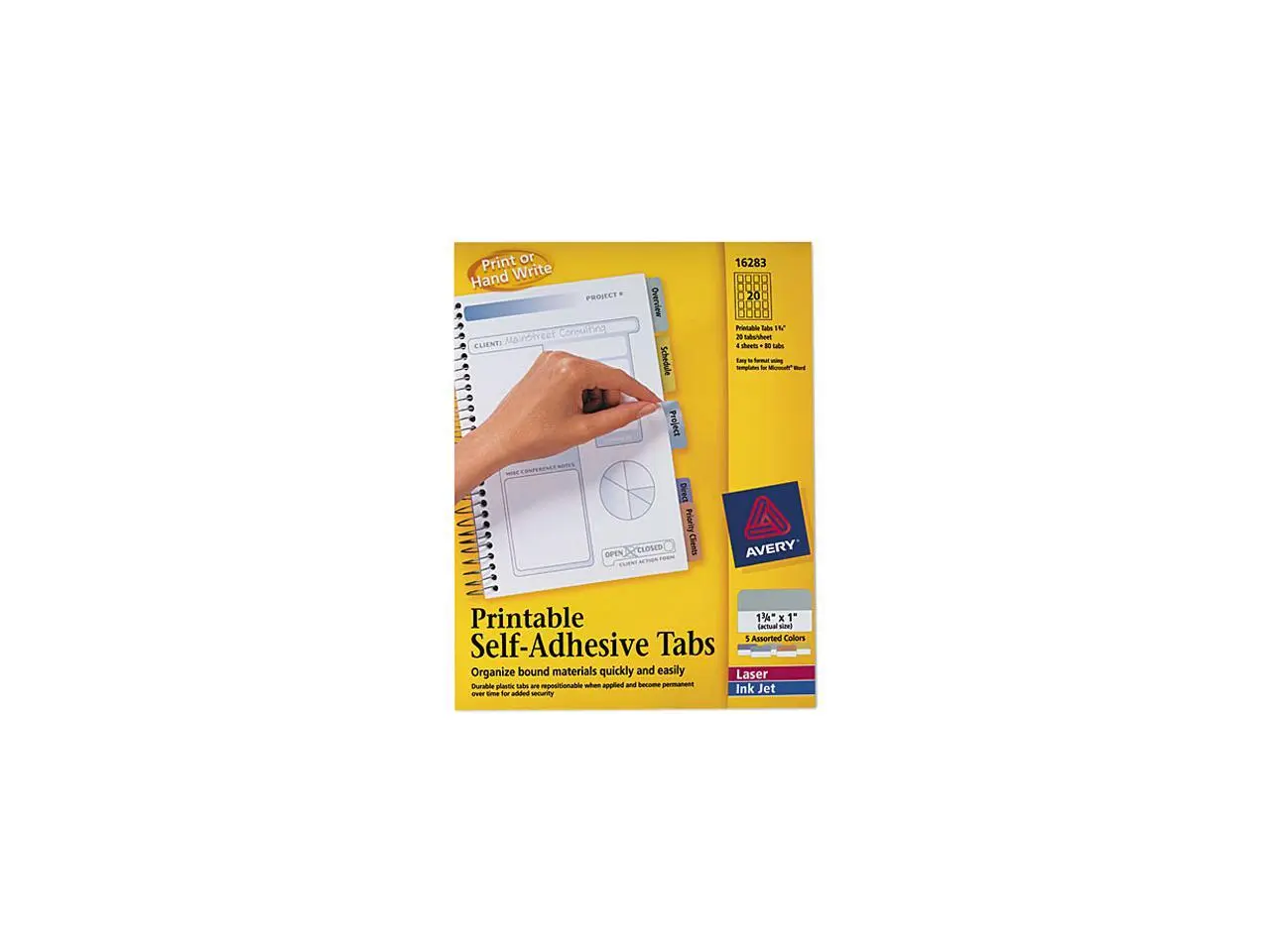 Avery 16283 Printable Repositionable Plastic Tabs, 1 3/4 Inch, Assorted, 80/Pack