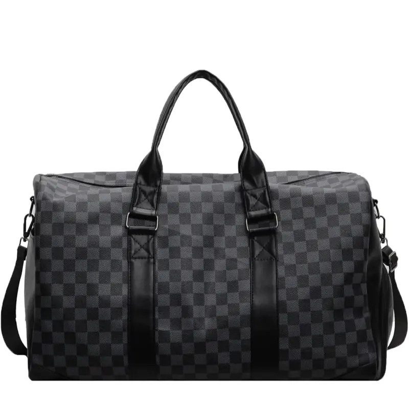 Dufflebagboyz Black Checkered Design Bag with Handles and Straps