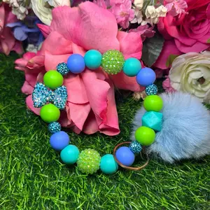 Sea turtle vibes  keychain color scheme turquoise, lime green, periwinkle and bling beads made with heavy duty