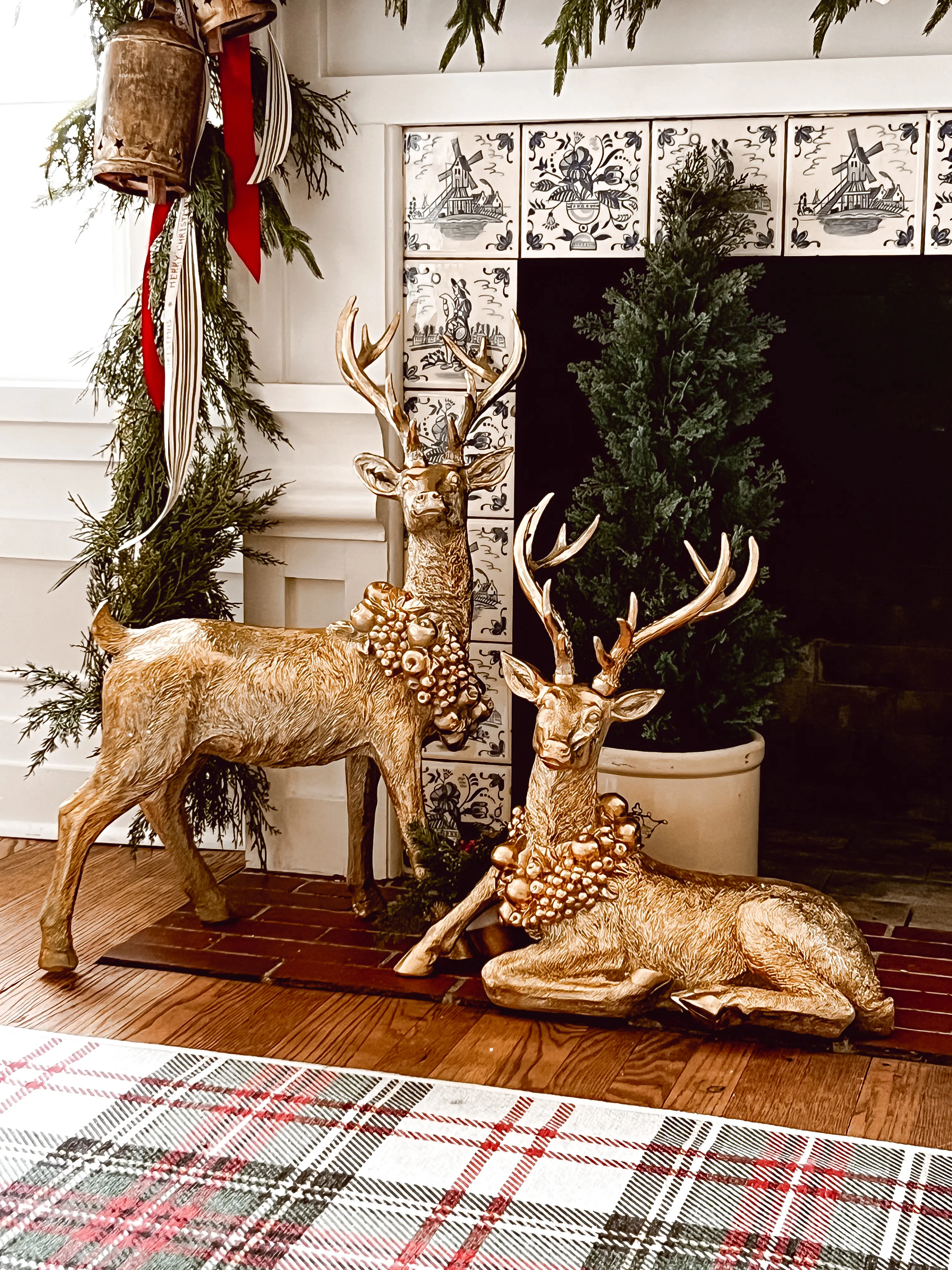 Festive Deer With Wreath Figurine Standing Festive Deer With Wreath Figurine Standing