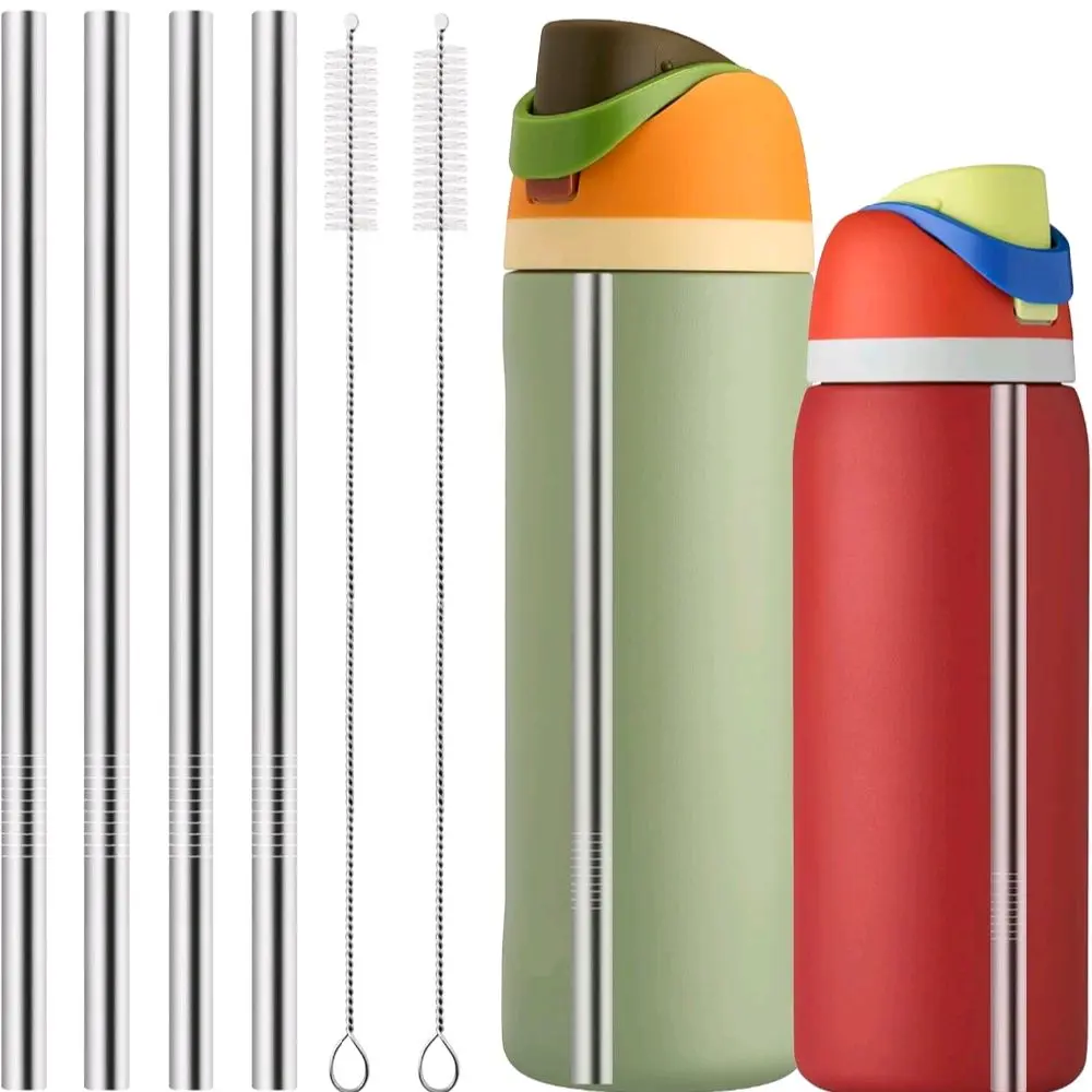 4 Pack Owala Replacement Metal Straws for 24oz-32oz Bottles, Stainless Steel, Sustainable Eco-Friendly Reusable Hydration Accessories with 2 Cleaners for Seamless Sipping & Smooth Hydration