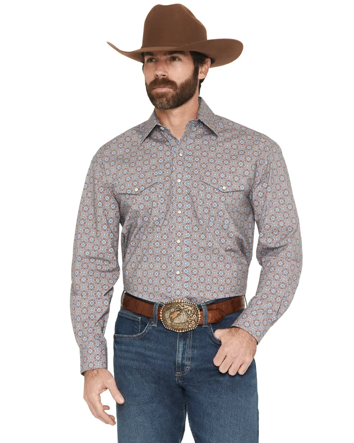 Panhandle Men's Slim Men'S Medallion Print Long Sleeve Snap Western Shirt - Smn2s08280