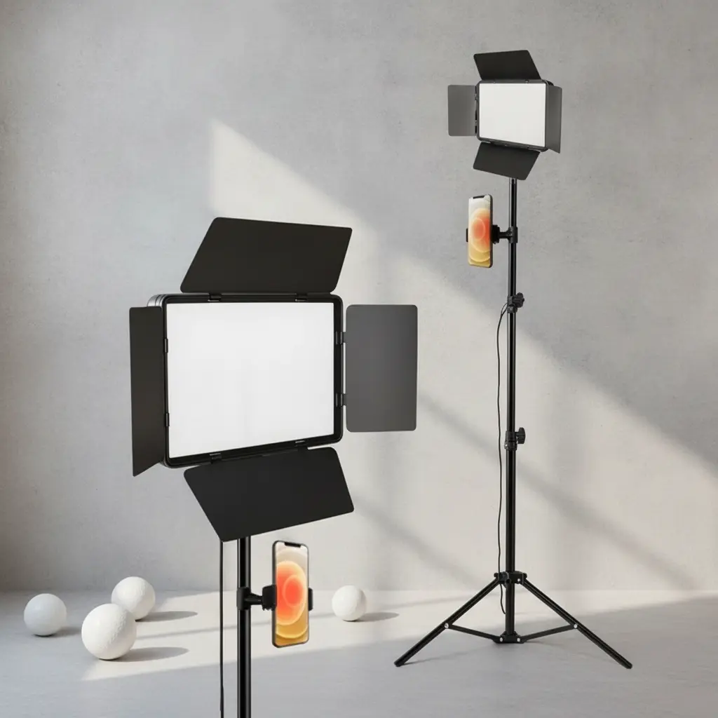 10-Inch Square RGB Video Light Kit with Light Shield, 180-Degree Adjustable Tripod Stand, Phone Holder, 3-Color Dimmable USB-Powered Video Lighting for Tutorials, Content Creation, Studio Use