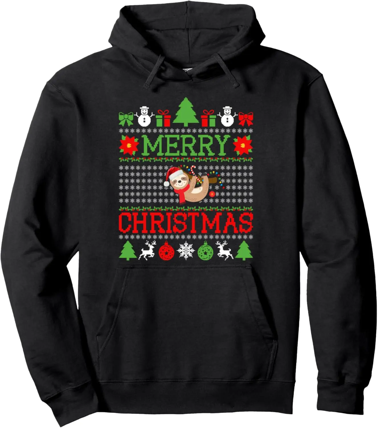 Funny Sloth Christmas Lights Ugly Sweater Design Pullover Hoodie
