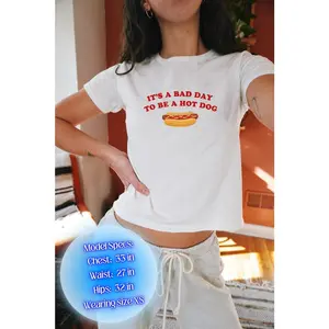 Hot Dog Baby Tee, Baseball Crop Top, 90s Y2K Fitted Shirt