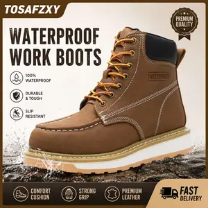 TOSAFZXY Men's 6" Wedge Sole Waterproof Boots - Comfortable Non-Slip Lightweight Durable Rugged Design for Walking Street Wear Jeans Fashion Shoes Soft Cushioned All Day Wear Breathable Boy Footwear Closed Leather Bota - Decor, military tactical work boot