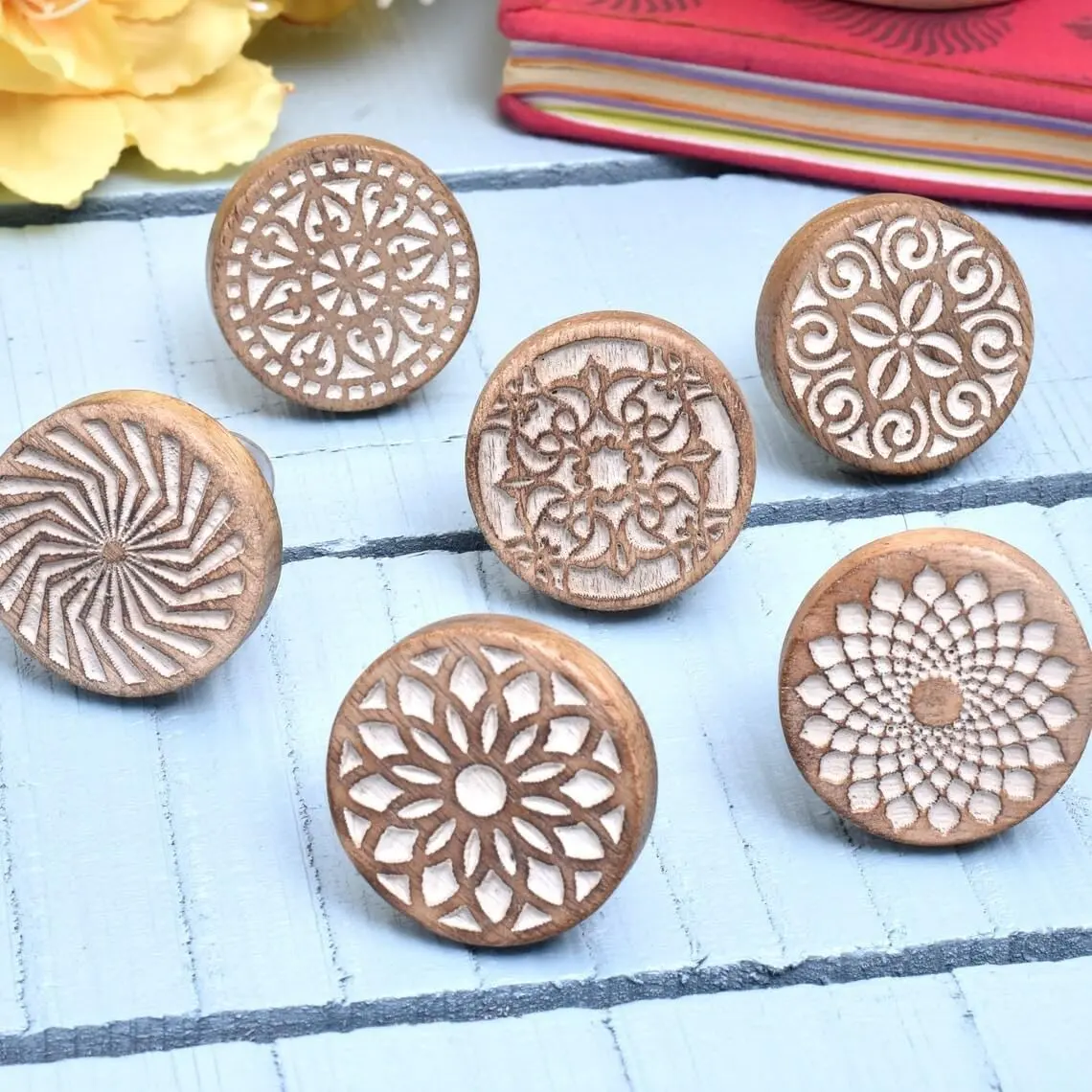 18 Pack- Boho Knobs- Wood Knobs for Cabinets and Drawers-  Wooden Dresser Knobs- Boho Wooden Knobs-  Wood Drawer Pulls- Boho Drawer Knobs and Pulls- Cabinet Door Handles