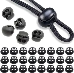 Spring Cord Lock, End Stopper Fastener Slider Toggles Clip 30Pcs Double Hole Spring Plastic Lock End Toggle Clip for Shock Cord, Drawstring, Elastic Cord, Shoelace Locks, Parachute Buckle