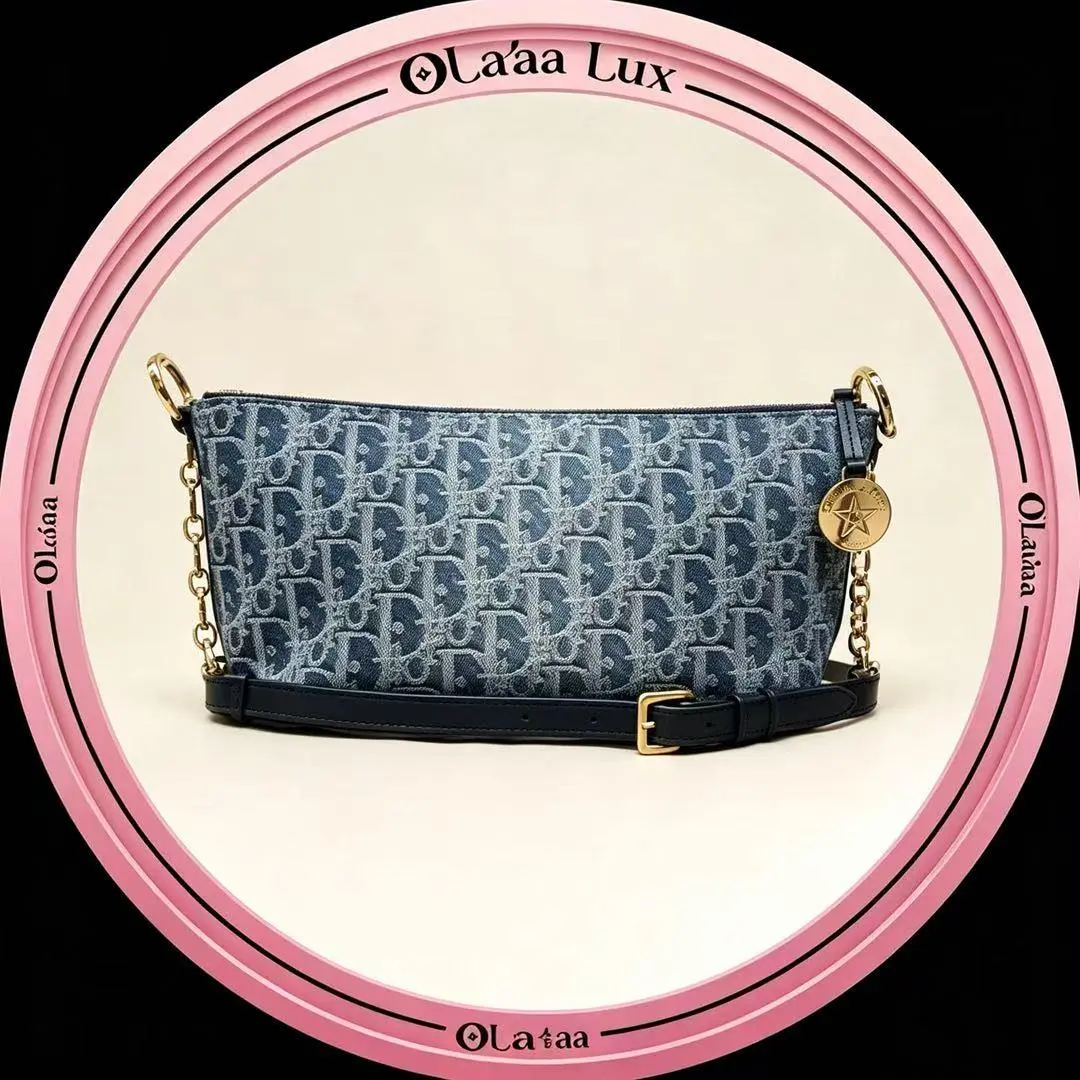 Pre-owned Dior DIORSTAR Hobo Bag Blue Denim Oblique Jacquard with Gold Hardware C19493215292