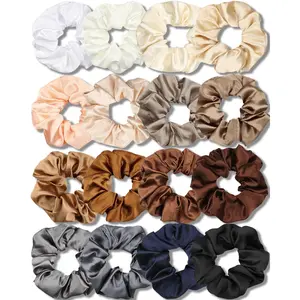 Satin Scrunchies for Women, Soft Than Silk for Hair, Fashion Ties and Bands for Thin | Thick Hair Styling, 16 Pack (Neutral Color)