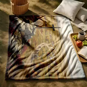 1 piece Rural cross and carriage path scenery themed flannel blanket - Super soft fluffy flannel sofa blanket, suitable for beds and sofas, all-season use, modern design, digital printing, 100% polyester material, machine washable, suitable for