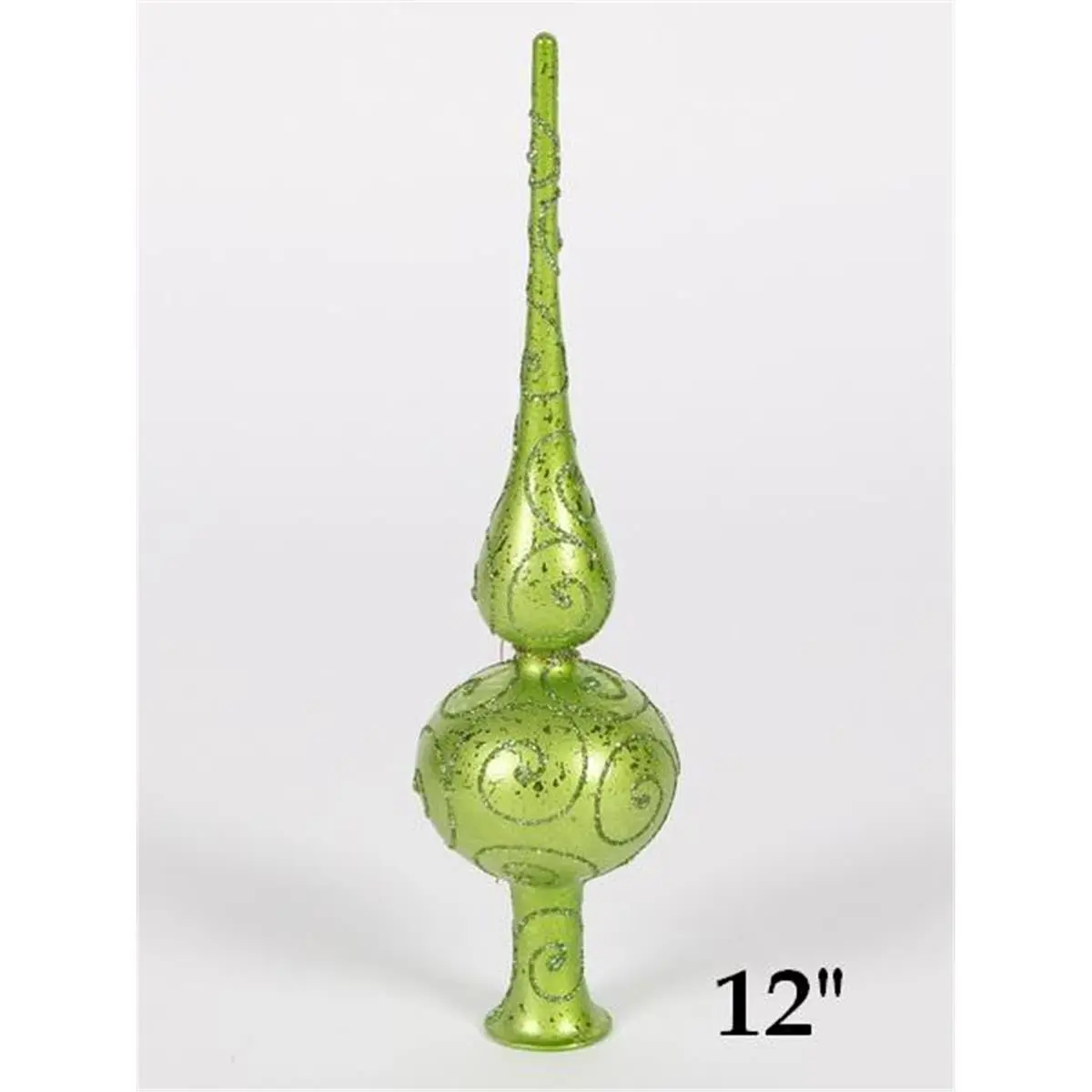 212 MAIN 12 in. Glitter Finial Christmas Tree Topper, Shatterproof Lime Green Decoration for Table Centerpieces, Room Decor