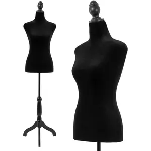 Height Adjustable Female Mannequin Torso Dress Form With Tripod Stand for Clothing Display (Black, 50-63 Inches)