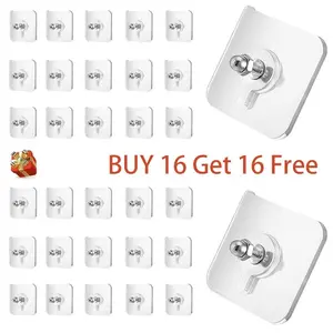 BUY 16 Get 16 Free 32-Piece No-Drill Screw Stickers, Strong Adhesive No-Nail, No Drilling Required Adhesive Wall Hooks Wall Mount Screw Hooks Picture Hangers Without Nails for Hanging for Kitchen, Bathroom, Home No-Drill Adhesive Screw Stickers