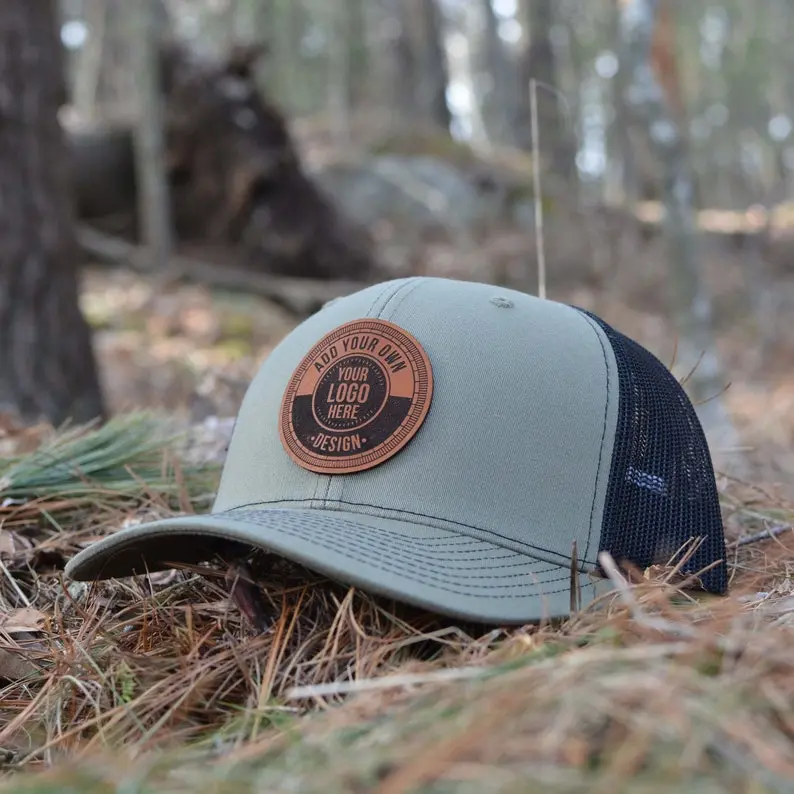 Custom Leather Patch Trucker Hat, Personalized Patch Cap, Embroidered Style Outdoor Hat, Adjustable Mesh Back Hat, Custom Logo Cap