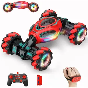 Gesture & Remote Dual Mode Stunt Car, 1:18 4WD Transform Off-Road, 360° Flips/Drift with LED, All-Terrain RC, Rc Stunt Cars. 500mAh (1.85Wh) Rechargeable Battery + Cable Included. Remote & Watch Need 2 x AAA (Not Included). Gift for Boys Girls Age 6-12.