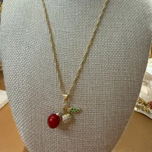 Cadena de cherry de acero inoxidable bañada en 14k 22cm